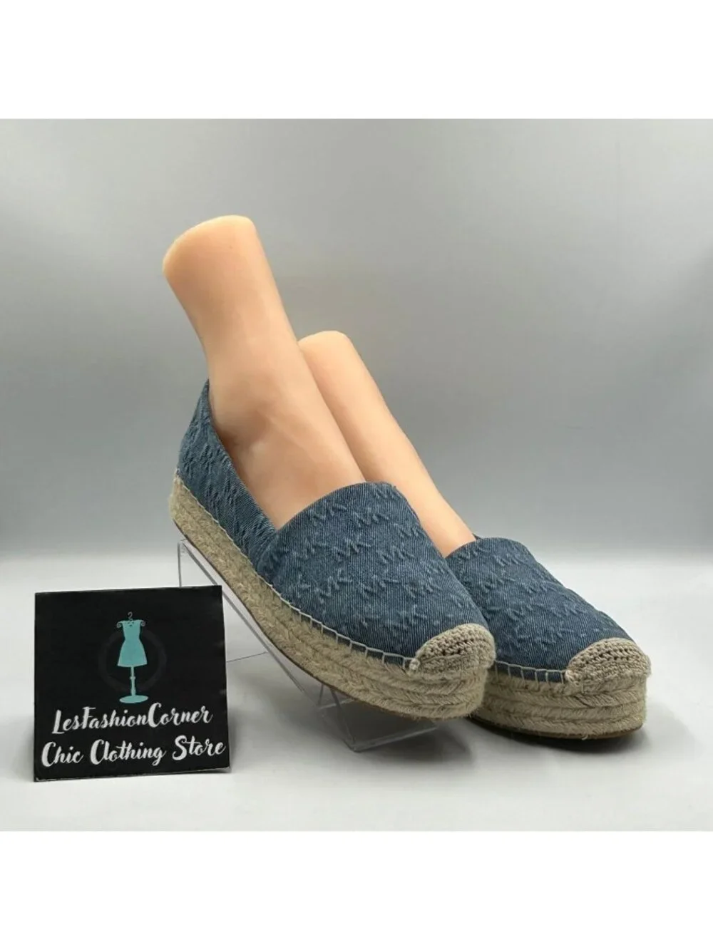 Michael Kors Women's Blue Denim Lynn Espadrille Slip on Flats Shoes Size 11 3621